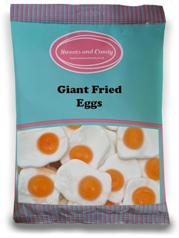 Sweets and Candy® Giant Fried Eggs 1Kg - Retro Giant Jelly Sweets with a Fruity Flavour, Shaped Like Fried Eggs - Bulk 1 Kilo Bag - Pick and Mix Share Size Bags - Retro Pick and Mix