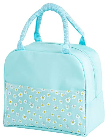 Suxgumoe Insulated Lunch Bag, Daisy Flower Portable Tote Bag Thermal Cooler Bag Waterproof Lunch Box Organizer for Women Kids Adults Office Work School Picnic Travel (Blue)