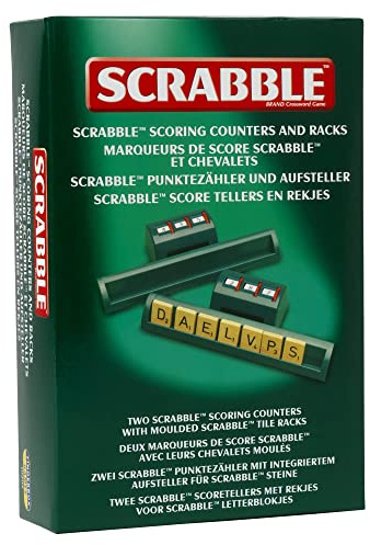 Ideal | Scrabble: Pack of 2 Classic Scoring Counters and Moulded Tile Racks | Classic Games | Word Games | For 2-4 Players | Ages 10+