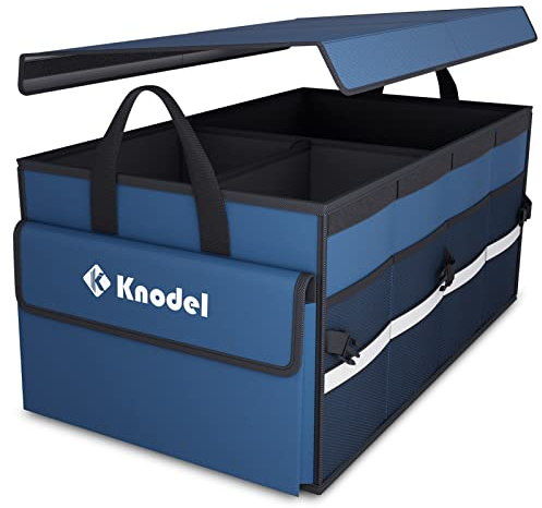 K KNODEL Car Boot Storage Organiser with Cover for SUV (Medium, Blue) | Foldable Car Storage Organizer, Car Organizers and Storage for Sedan, Cargo Organizer, Car Bin, Basket,Bag, Organization