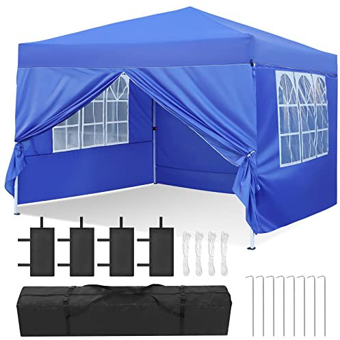 Leadyeah Pop-Up-Pavillon 3mx3m Mit Seiten - Faltbarer Camping-Pavillon, Robust, Vollständig Wasserdicht, 50+ UV-Schutz für Camping, Party - Blau