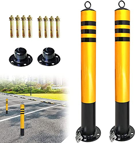 Bollard Post Parking Barrier with 5m Plastic Chain,2 Pack Stainless Steel Security Driveway Pole Stanchion Sign for Parking Space,76×800mm