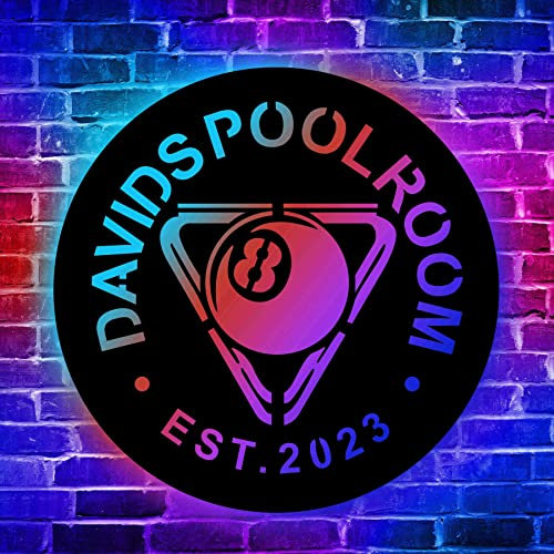 Personalisierte Billard Holzwandkunst Mit LED Licht Personalisierte Snooker Spieler Namensschild Dekoration Poolball Dekoration Mancave