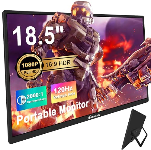 aimuonos - 18.5 Inch Portable Laptop Monitor 1080P 120Hz Monitors FHD HDR Plug & Play HDMI IPS Dual Display for PC, Tablet, Mac, Sw-Itch, Xbox, PS3/4/5 Will