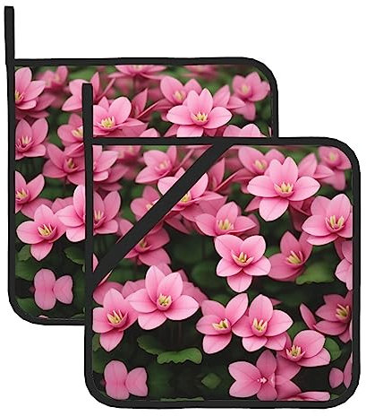 Topflappen mit Alpenveilchen-Blumen-Motiv, 2er-Set zum Kochen/Backen/Grillen, große Untersetzer, hitzebeständige/rutschfeste Hot Pads