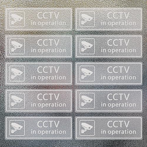 CCTV In Operation Window Sticker, GLADFRESIT 10Pcs Waterproof Self-Adhesive Warning Sign for Window Door Office Security 5×15 CM