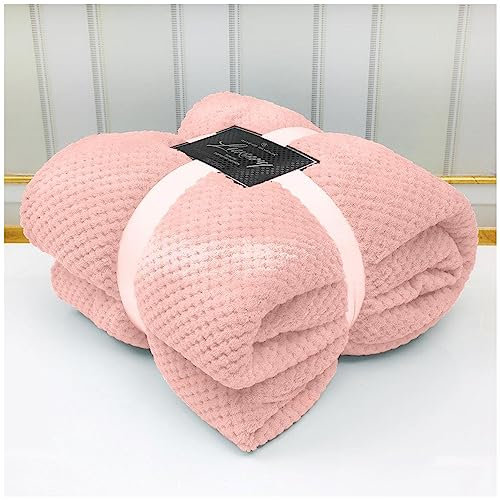 VELVETIO Luxury Waffle Fleece Popcorn Throw, Extra Large Thermal Warm Honeycomb Blanket, Soft & Cosy 100% Polyester Snuggle Sofa Bed Throws, 200 x 240cm, Blush Pink