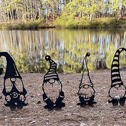 Tnfeeon Estatuas de Metal de Jardín de Silueta de Duende de Pie Decoración de Arte de Hierro Al Aire Libre (C)