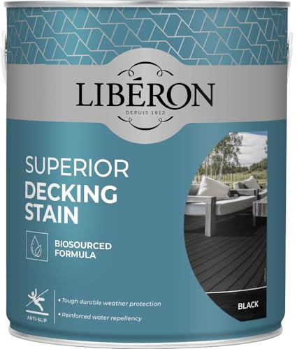 Libéron Superior Decking Stain - Durable Protection Against Extreme Weather - UV & Water-Resistant Finish - Anti-Slip - Biosourced Formula - Black - 2.5 litres