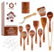 Renexas 12 Pcs Wooden Spoons for Cooking Utensils, Natural Teak Wooden Cooking Spoons with Nonstick Spatula Set, Bamboo Kitchen Utensils With Holder, Wood Spoon Set for Kitchen Essentials