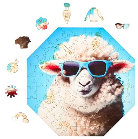Milliwood Holzpuzzle - Sheep in Blue - 90 Teile - Puzzle Winter ab 5 Jahren - Mandala Puzzle für Erwachsene und Kinder - Jigsaw Puzzle aus Holz 34x34 cm - Puzzle Natur mit Holz Geschenkbox