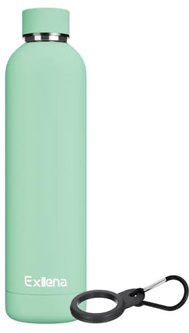 Exllena Trinkflasche Edelstahl 1l – Hochwertige Thermosflasche Mit Silikongriff für Sport, Büro und Reisen - 24 Stunden Kühlfunktion - 12 Stunden Warmhaltefunktion - Auslaufsicher (Minze)
