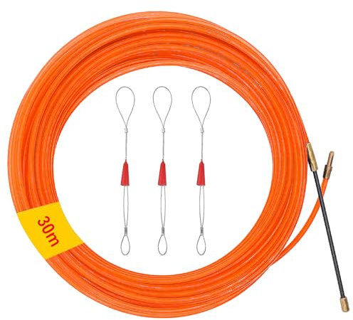 WOOLUCK Aiguille Electricien de 30m, Tire Fil Electrique 4mm DiamèTre Aiguille Fibre Optique Flexible Aiguille Electricien Rigide avec 3 Ressorts de Guidage
