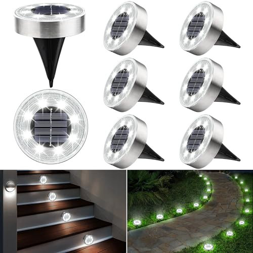 Joomer 8 Pezzi Luci Solari da Terra per Esterno, 8 LED Luci Solari Giardino Esterno 6000K Bianco Faretti LED Luce Sepolta IP68 Impermeabile Luce Solare Giardino per Prato Vialetto Passerella Patio