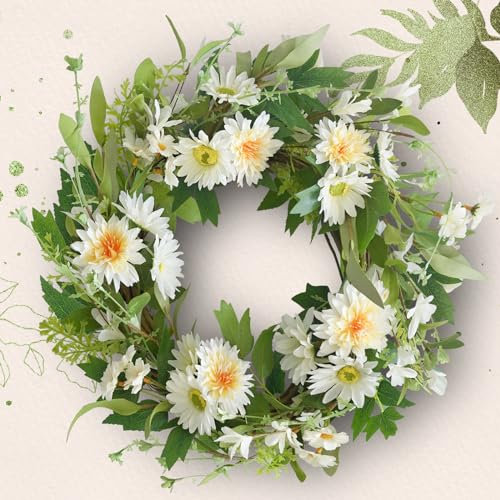 Botanic Dream Frühlingskranz 50,8 cm Outdoor-Kränze mit Lvy Blättern, Chrysanthemen und Gänseblümchen, Sommerkranz für Innen- und Außenbereich, Festival-Dekoration