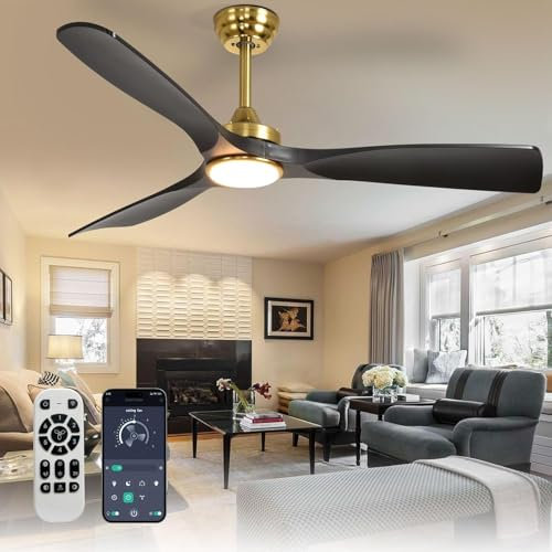 Depuley Ceiling Fan with Light Modern: 52 Inch Outdoor Fan with Remote App Control for Patio Porch - Black Gold Ceiling Fan for Indoor - 3 Blade Fan Reversible Timer Quiet