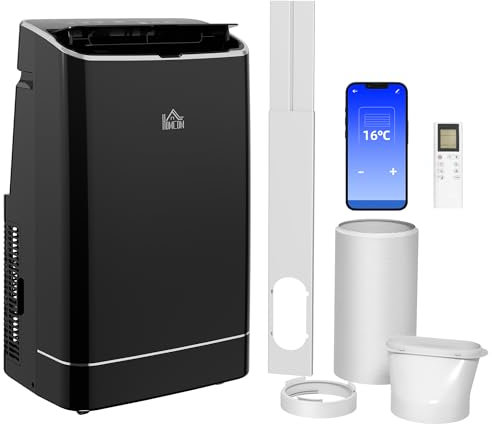 HOMCOM Portable Air Conditioner 14000BTU, Smart Home WiFi Compatible, App & Voice Control 4-in-1 Air Conditioning Unit with Dehumidifier, Cool, Fan and Sleep Mode, 24H Timer&Window Kit, Black
