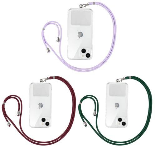 Yoedge 3 piezas Cordones Universal de Teléfono Móvil con Parche,Cordón de Cuello Ajustable Cadena de Nylon para iPhone/Samsung/Xiaomi y la Mayoría de Teléfonos Inteligentes-Púrpura/Vino Rojo/Verde