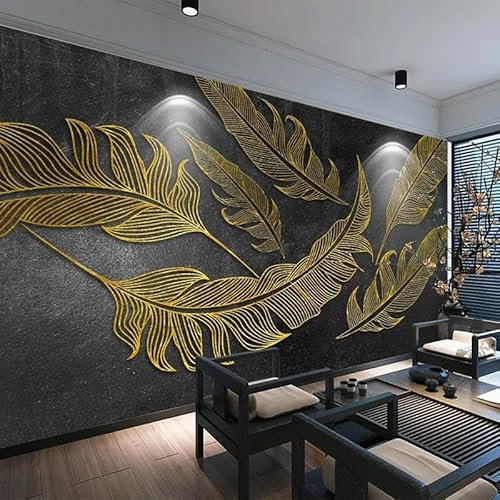 YUSENHUA Papier peint mural en PVC 3D de salon marbre noir feuilles d'or fond de chambre art décoratif autocollant peinture