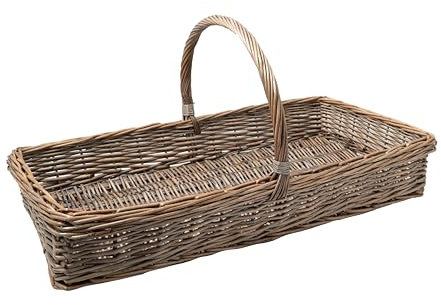 Arthur Cameron Light Grey Rectangular Wicker Trug Basket with Handle (Large)