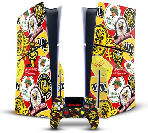 Head Case Designs Offizielle Cobra Kai Gemischte Logos Ikonisch Vinyl Haut Gaming Aufkleber kompatibel mit Sony PlayStation 5 PS5 Slim Disc Edition Console & DualSense Controller