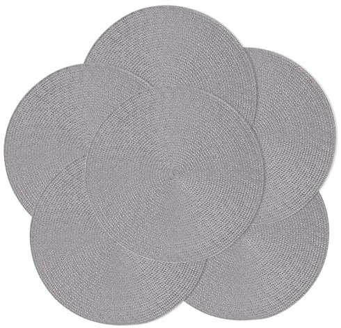 fanquare Grey Placemats Set of 6 Handmade Woven Placemats Round Table Mats Heat Resistant Washable Non-Slip Tablemats for Dining Kitchen Table Decoration 38cm