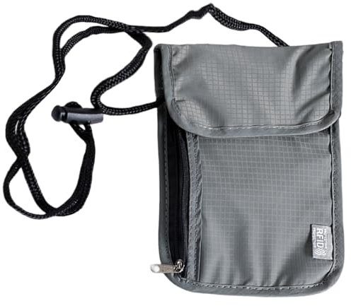 Pochette tour de cou avec protection RFID, imperméable et léger, unisexe, porte-passeport, cartes de crédit et accessoires de voyage (gris), gris, Minimaliste et tendance