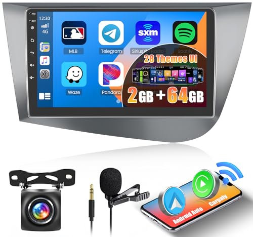 Inefala 2G/64 2DIN Android Autoradio für Seat Leon MK2 2005 2006 2007-2012 Radio CarPlay Android Auto 9 Touchscreen Navi GPS mit WiFi BT FM/RDS Rückkamera Mic