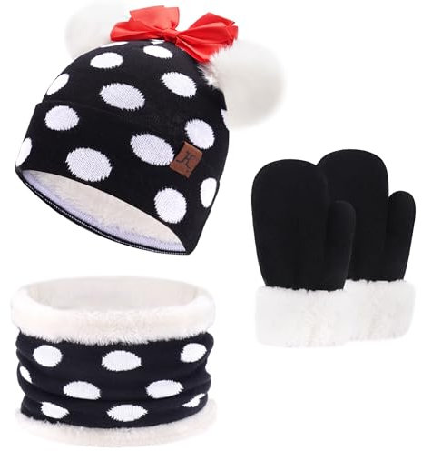 Enfant Fille Ensemble Bonnet Écharpe Gant d'hiver Bébé Chaud Coton Tricot Chapeau 0 1 2 3 4 Ans Pom Bonnets Casquette Cache Cou Gant Cadeaux pour Filles