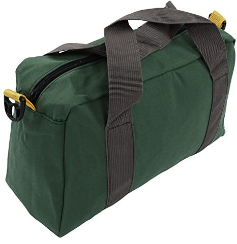 Heavy Duty Canvas Tool Bag, Large Capacity Water Resistant Zipper Tool Tote Bag with End Pockets, for Woodworking, Electrician, Construction, Mechanic, Garden, Olive Green, 11 X