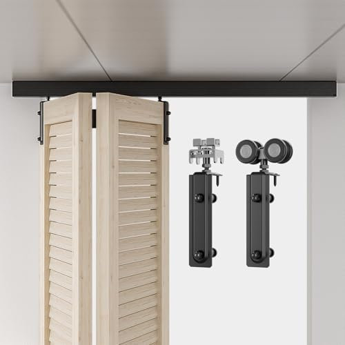 AONAYIOA 60/5FT Ceiling Mount Box Rail Hardware Bifold Sliding Barn Door Hardware Heavy Duty Sliding Barn Door Track, Aluminium Alloy Kit for 2 Doors (No Door)