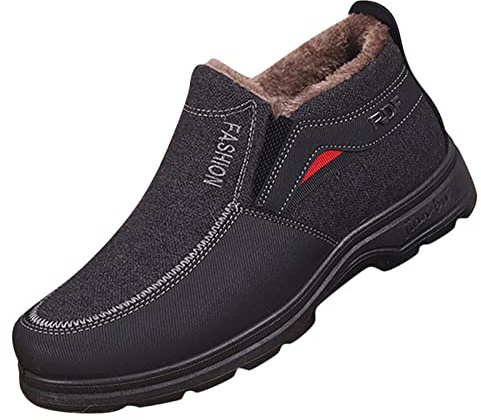Dinglong Bottes Et Boots Fourrées Mode Hiver Hommes Bottes De Neige Bout Rond Et Fond Épais sans Lacet Couleur Unie en Peluche Chaud Et Confortable Chaussure Ski Bottes De Neige Épaisses Et Chaudes