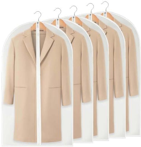 SHUOHONG 5 Pezzi Custodie per Abiti con Cerniera, 60 x 120 cm Buste per Vestiti, Impermeabile Copriabiti Antipolvere, Copri Abiti da Armadio, Copriabiti da Armadio per Smoking, Giacca (C)