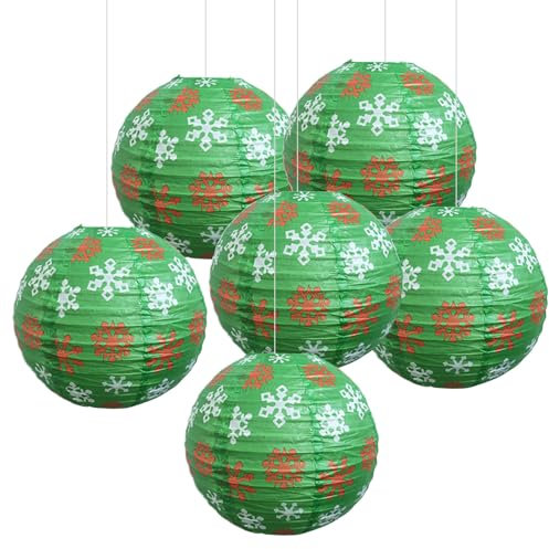 FANSU Papierlaterne Deko, Frohe Weihnachten Schneeflocke Papierlaternen Set 30cm Papier Laterne Rund 6 Stück Hängende Papierlaternen Papier Laternen Feier Lampion (Frohe Weihnachten)