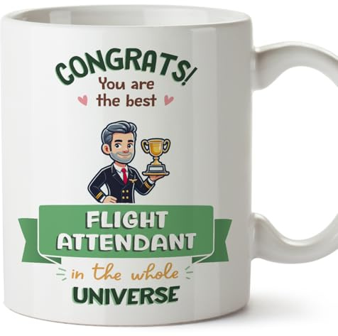 MUGFFINS Flight Attendant Man Mug - in English - Best in Universe Trophy - Funny Gift for Colleagues - Ceramic 11oz Mug