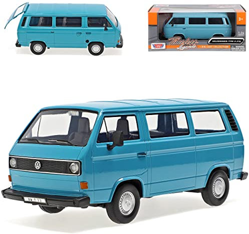 Motormax Volkwagen T3 Personen Transporter Blau 1979-1992 1/24 Modell Auto mit individiuellem Wunschkennzeichen