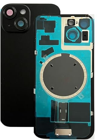 Generisch Backcover, Akkudeckel passend für iPhone 15. Vormontiert : mit Magnet, Metallträger, Kameraringe, etc. Ersatzrückglas. OEM (Schwarz)
