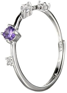 DyLyz Anello da donna in argento sterling 925 classico delicato scintillante con zirconi viola vintage taglio rotondo anello regolabile con diamante simulato pietra portafortuna anello per il p