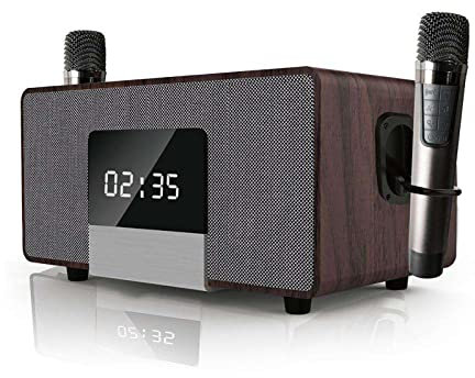 JMOZHCD Bluetooth Singing PA Speaker, Karaoke Machine for Adults & with 2 UHF Wireless Microphones, Bass/Treble Adjustment