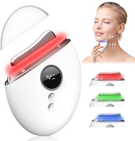Aolawco EMS Gua Sha, Smart Gesichtsmassagegerät, Gua Sha Elektrisch mit Vibration & Wärme, 5 Vibrationsmodi, EMS Face Lifting Gerät mit Rotlicht, Blau, Grün für Gesicht Anti Falten Anti Aging
