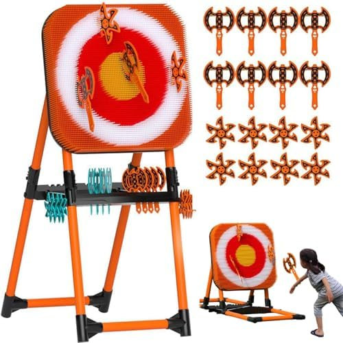 OFNHJK 2-in-1 Axe Throwing Game Set, 8 Long-handled Flying Axe + 8 Six-star Dart, Axe Throw, Lawn Dart Combo Backyard Game Set for Backyard &Outdoor Fun，Fun Sports Activity