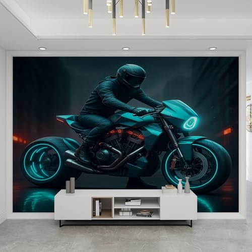 YEMYOR Fresque Murale Moto Élégante, Papier Peint 3D Moto Vue De Nuit, Fresques Garçon À Moto, Mur En Soie Décorations, Pour Salon, Chambre À Coucher, Salle À Manger-450x300cm