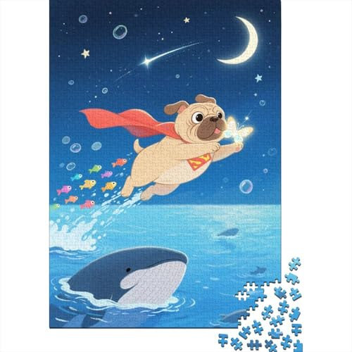 Bulldogge Puzzle 1000 Teile Superman-Bulldoggege, Für Kinder Klassische Holzpuzzles Herausforderung Als Geschenk 1000pcs (75x50cm)
