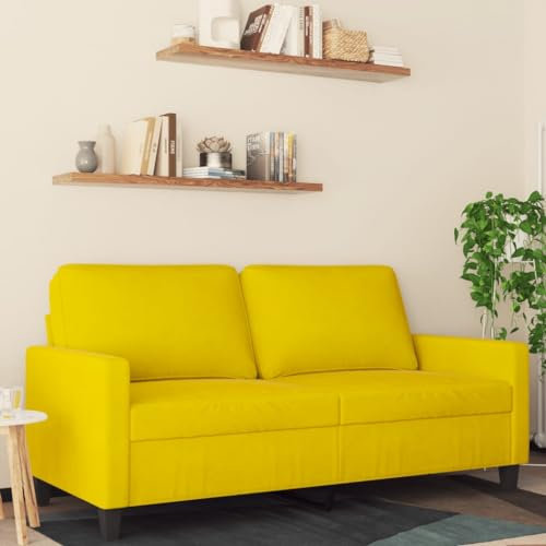 Emmtore Sofa 2-Sitzer, Loungesofa Couch mit Armlehnen Rückenkissen, Wohnzimmersofa Designsofa mit Metallgestell, Sitzmöbel Zweisitzer Samt,Gelb,140 cm