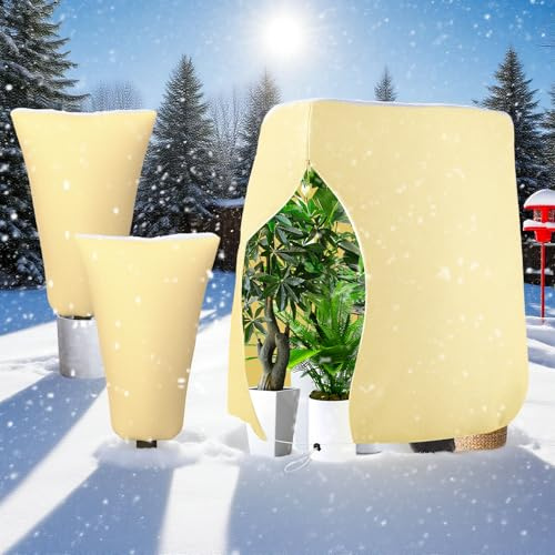 Winterschutz für Pflanzen, 3 Stück Frostschutz Pflanzenschutz | Wiederverwendbare Gefriersichere Pflanzentasche mit Reißverschluss und Ziehseil, 120*80cm * 2 Stück, 120*180cm *1 Stück