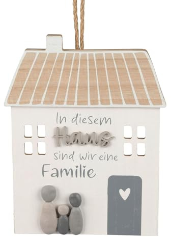 formano Hänger Haus Deko Holz Steinoptik Wandhänger Haus 24x18x0,7 cm mit Kordel - liebevolle Familien Hausdeko,In diesem Haus sind wir eine Familie' für Flur, Wohnzimmer & als Geschenk