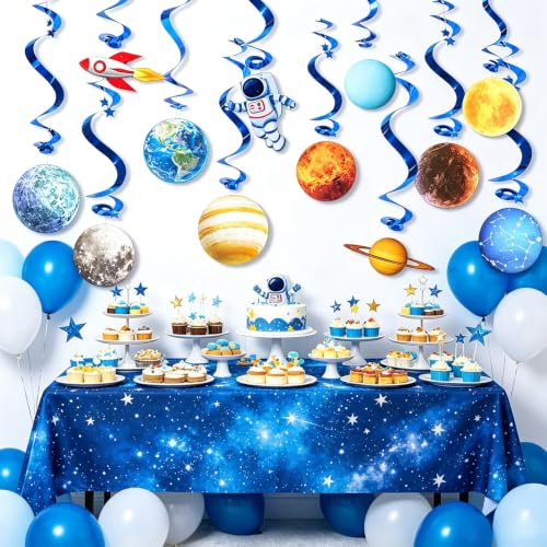Easy Joy 12 Stück Weltraum Deko Hängespiralen für Kindergeburtstag | Doppelseitig bedruckte Sonnensystem Hängespiralen, Galaxie Planeten Deko für Weltraum-Thema und Babyparty