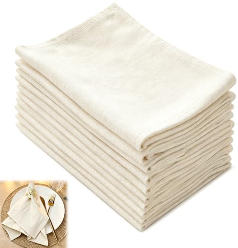 Stoffservietten, 12 Stück Servietten Stoff 40x40cm, Leinenservietten, Leinen Servietten Stoff, Waschbare Papierservietten für Restaurant, Hochzeiten, Hotel, Veranstaltungen und Partys (Beige)