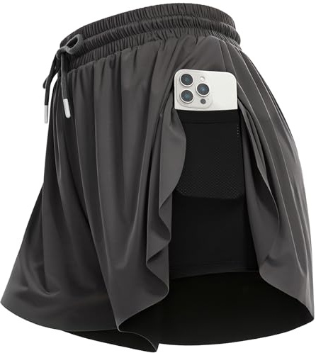 Eisnnu 2 in 1 Laufhose Damen Sport Shorts High Waist Jogging Gym Yoga Shorts Training Sporthose mit Innenfutter Taschen