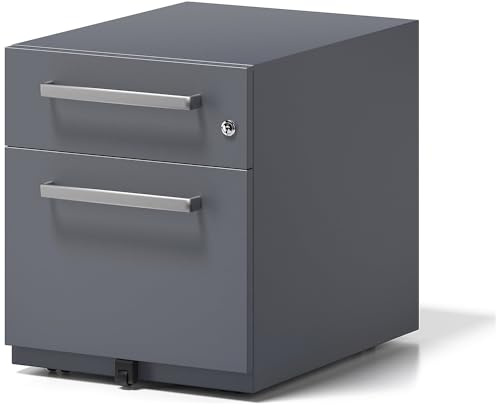 BISLEY Rollcontainer Note mit Griff, 1 Universalschublade, 1 HR-Schublade, Metall, 634 Anthrazitgrau, 56.5 x 42 x 49.5 cm